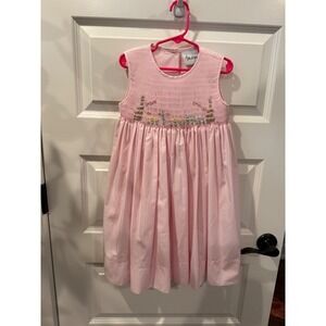 Delaney Pink Smocked Dress with Floral Embroidery Girls Size 4T Sleeveless